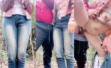 騷貨與炮友在樹林中激情啪啪啪站立著無套後入狂操一頓