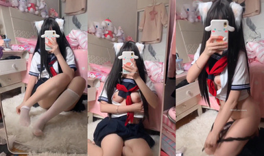 雙馬尾大奶白虎蘿莉美女【喵嗚小桔】JK水手服情趣誘惑 道具自慰視頻福利 (3)